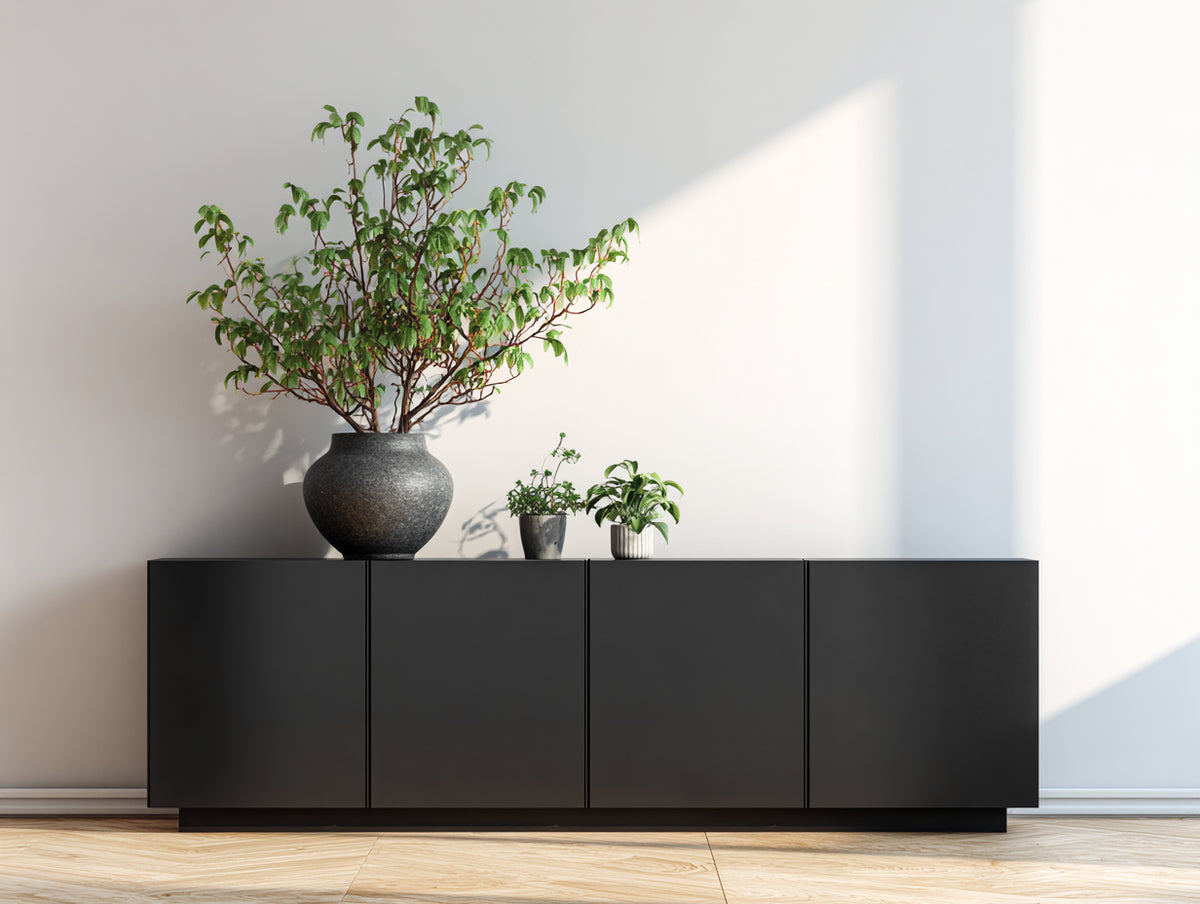 Dielenschrank - Holzwerkstoff - 200 x 42 x 80 cm - Schwarz - moderner 4-Türen Stauraumschrank
