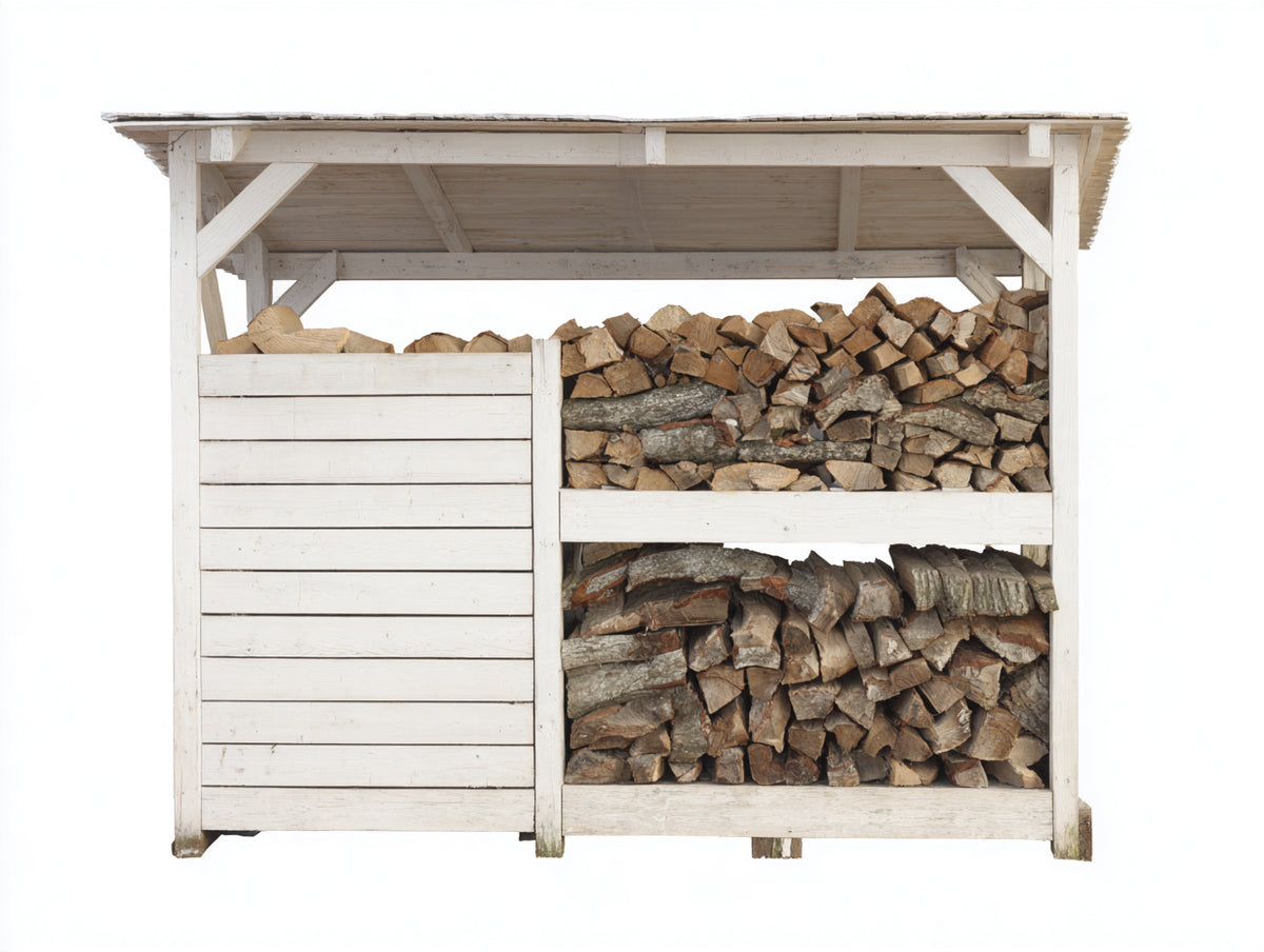 Kaminholzregal aus Holz 180x60x170 cm - Weiß - mit Dach und getrennten Lagerbereichen - für den Außenbereich