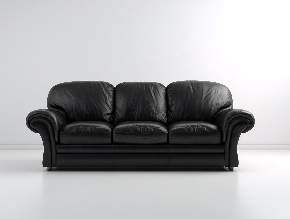 3 Sitzer Sofa in Lederoptik 215x95x92 cm - Schwarz - mit gepolsterter Rückenlehne und gerollten Armlehnen - klassisches Design