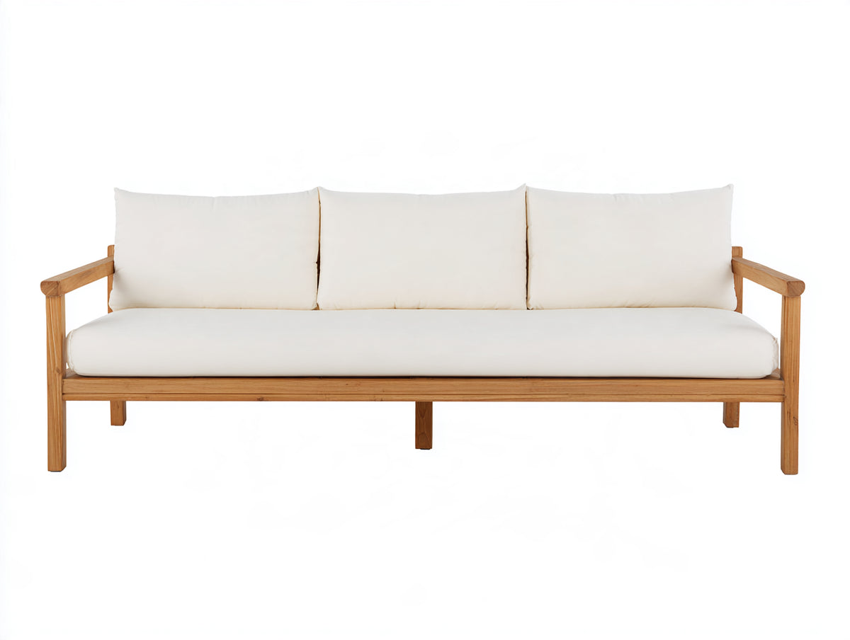 Gartensofa - Holz-Stoff - 210 x 85 x 80 cm - Naturholz-Cremeweiß - modernes 3-Sitzer Outdoor-Sofa
