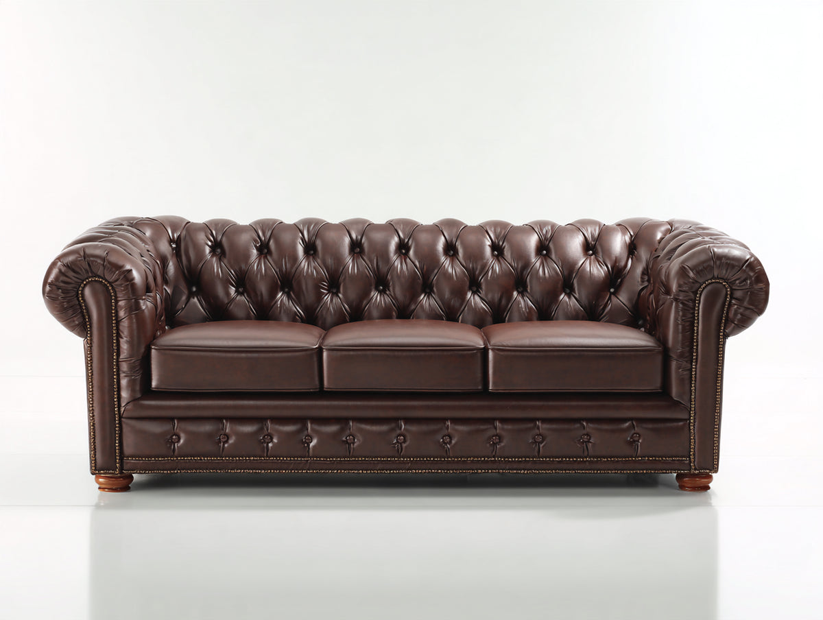 3 Sitzer Sofa aus Leder 220 x 90 x 78 cm - Dunkelbraun - Chesterfield-Stil - klassische Knopfheftung