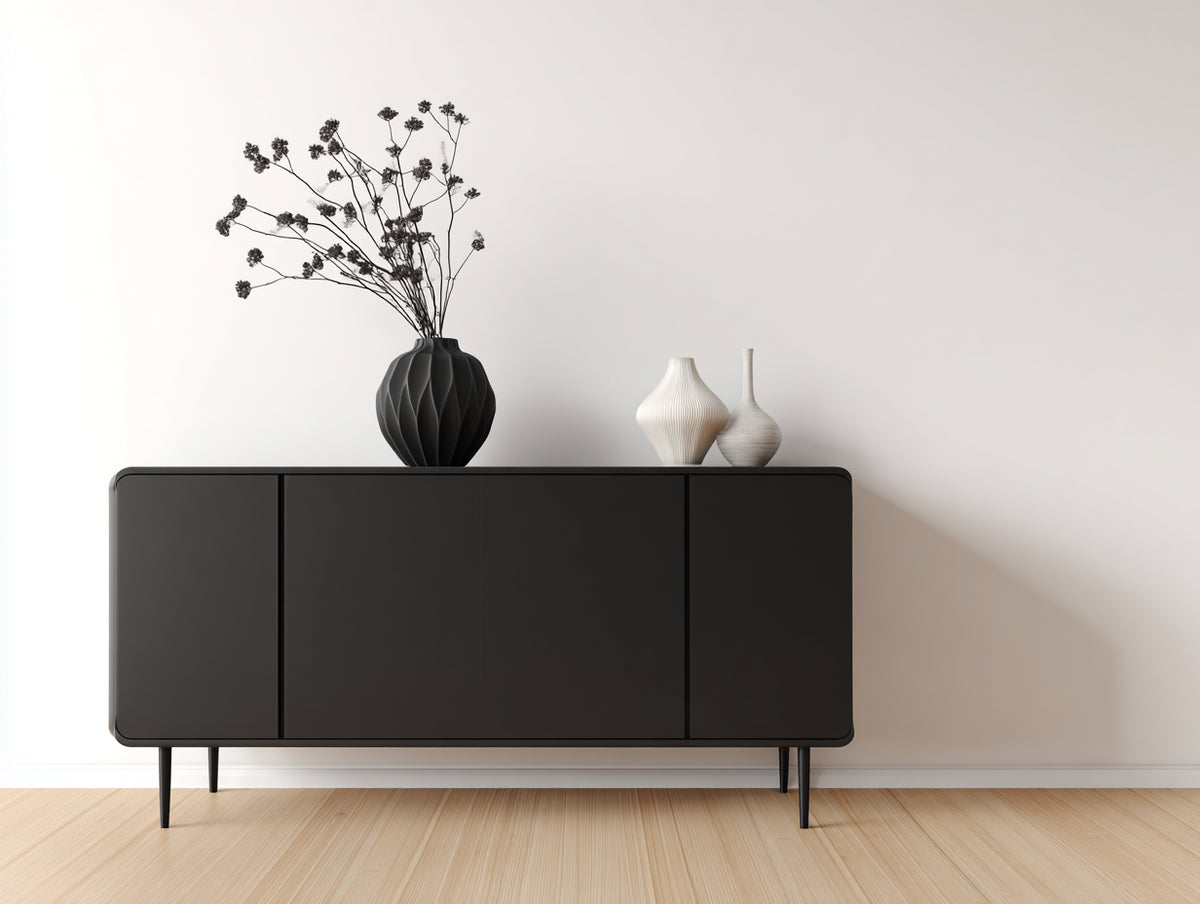 Dielenschrank aus Holzwerkstoff 180 x 40 x 80 cm - Schwarz - 3 Türen - modernes Design