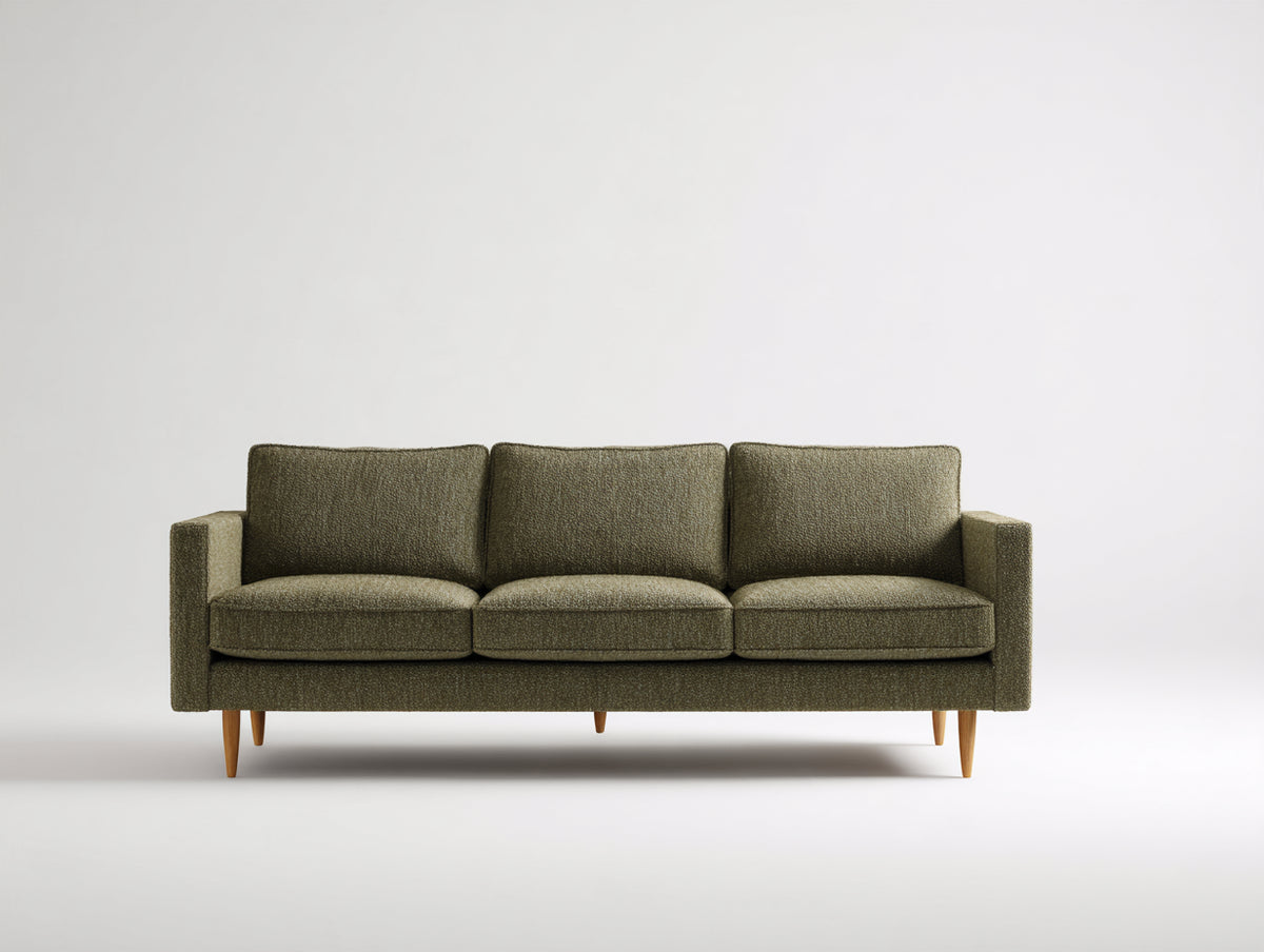 3 Sitzer Sofa 205x88x82 cm - Olivgrün und Holzfarben - Stoffbezug mit geradlinigem Rahmen - modernes 3 Sitzer Sofa für das Wohnzimmer