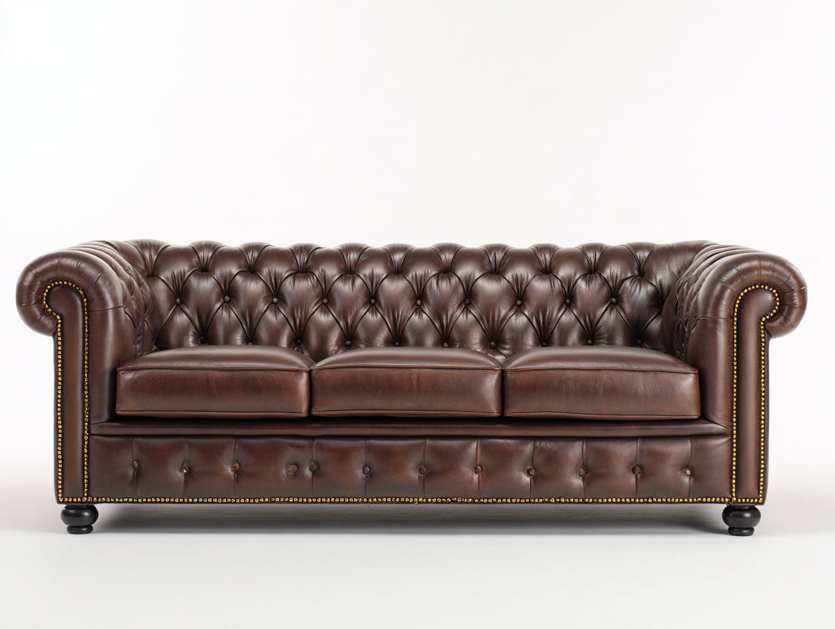 3 Sitzer Sofa aus Leder 225 x 92 x 78 cm - Braun - Chesterfield-Stil - klassische Knopfheftung