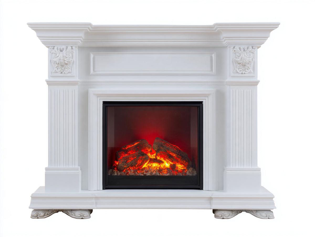 Kamin aus Holzwerkstoff 140x40x120 cm - Weiß-Schwarz - mit dekorativer Umrandung und klassischem Design