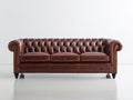 3 Sitzer Sofa - Leder-Holz - 225 x 96 x 78 cm - Dunkelbraun - klassisches Chesterfield Design mit Knopfheftung