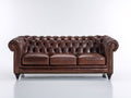 3 Sitzer Sofa - Leder-Holz - 220 x 95 x 78 cm - Dunkelbraun - klassisches Chesterfield Design