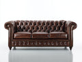3 Sitzer Sofa 205x90x78 cm - Dunkelbraun - Lederoptik mit Knopfheftung - klassisches Chesterfield Sofa mit gerollten Armlehnen