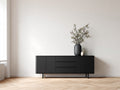 Dielenschrank aus Holzwerkstoff 160 x 40 x 75 cm - Schwarz - 4 Türen und 3 Schubladen - modernes Design