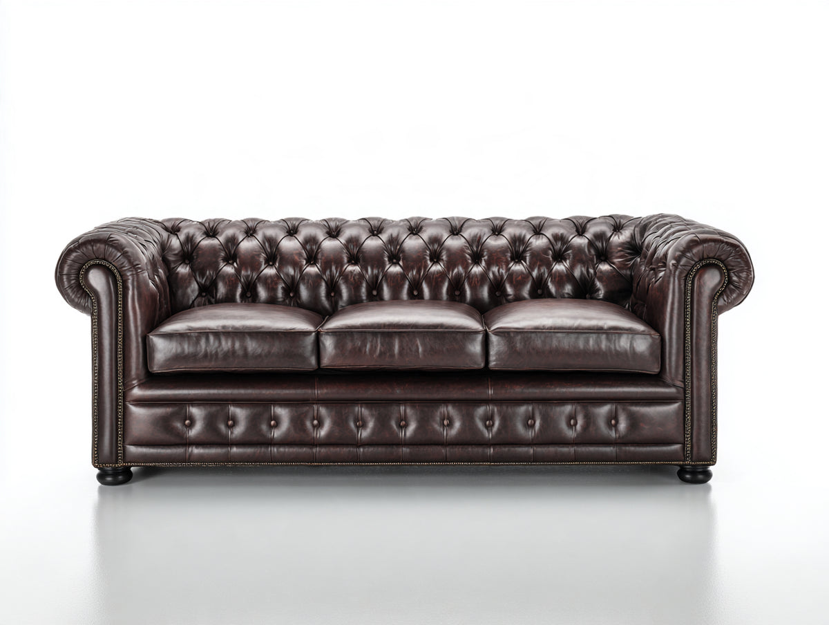 3 Sitzer Sofa aus Leder 220 x 95 x 78 cm - Dunkelbraun - Chesterfield Stil mit Knopfheftung - klassisches Design