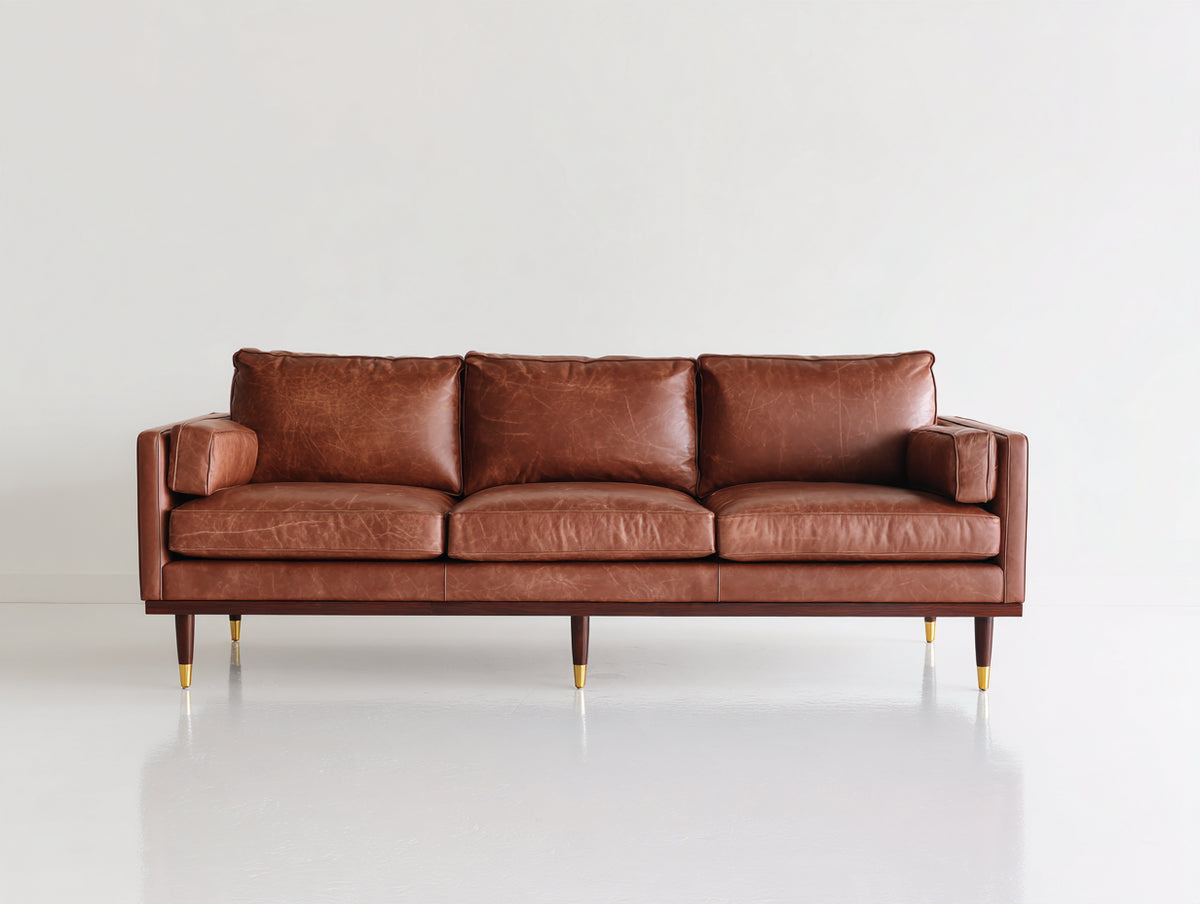 3 Sitzer Sofa 220x88x82 cm - Cognacbraun - Lederoptik mit geradlinigem Rahmen - modernes 3 Sitzer Sofa für das Wohnzimmer